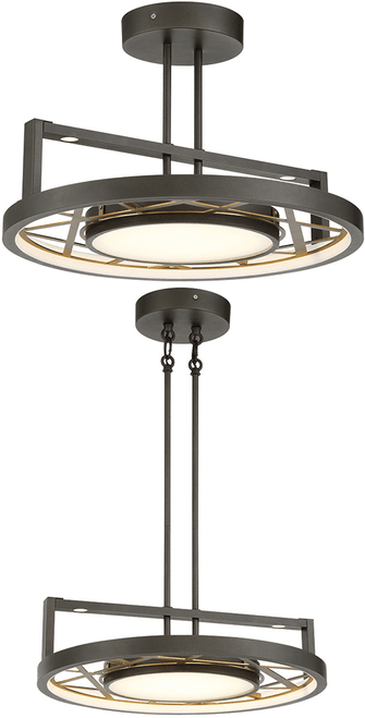 Metropolitan N7524-716-L Tribeca Modern Smoked Iron And Soft Brass 20" Convertible Flush Ceiling / Pendant Light Fixture