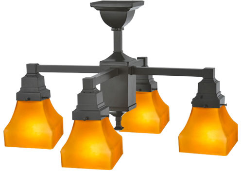Meyda Custom 108063 Bungalow Frosted Amber Amber Frosted Timelss Bronze Mini Chandelier Light