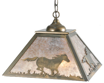 Meyda Custom 109563 Square Wild Horses 22 Inch Diameter Antique Copper Drop Lighting