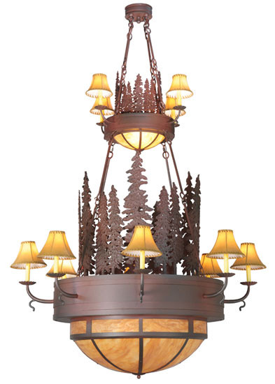 Meyda Custom 111636 Walden Pine 2 Tier Wrought Iron 54 Inch Diameter Candle Chandelier