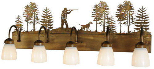 Meyda Custom 112920 Quail Hunter W/Dog 5 Lamp Antique Copper Bathroom Vanity Light