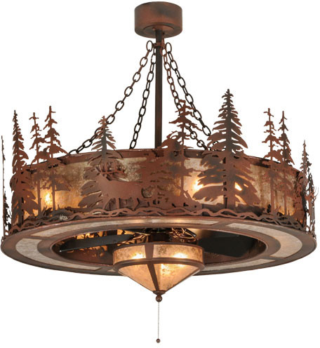 Meyda Custom 115914 Elk at Dusk Rustic Rust;Custom;Hand Wrought Iron Ceiling Fan