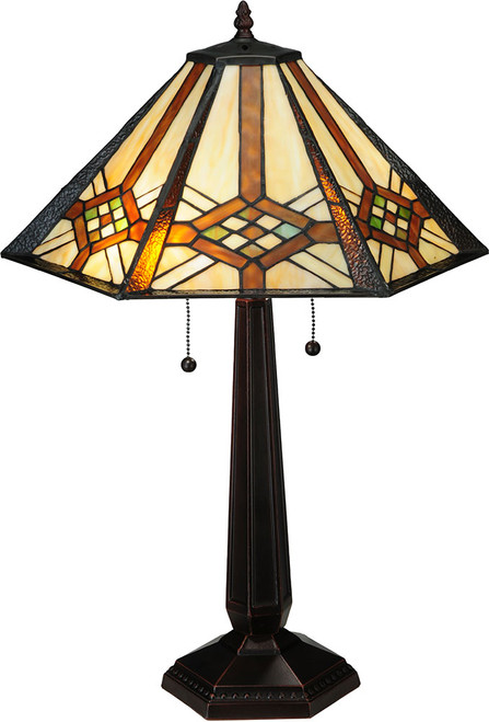 Meyda Lighting 119659 Crosshairs Mission Tiffany Mahogany Bronze Lighting Table Lamp