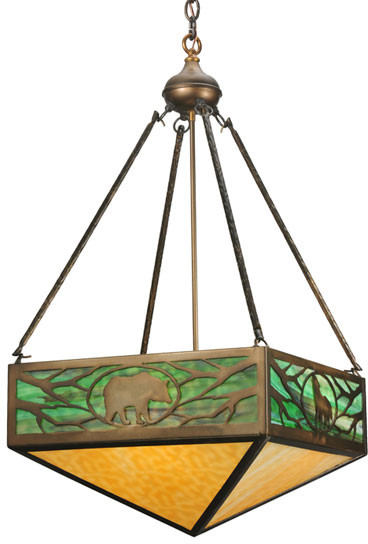 Meyda Custom 120380 Lone Bear & Wolf Country Antique Copper Hanging Lamp