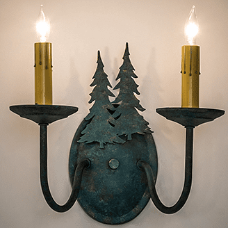 Meyda Custom 120783 Double Pine Tree Country Verdigris Wall Sconce Light