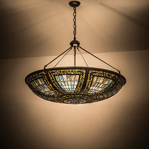 Meyda Custom 134135 Fleur-De-Lis Large 40 Inch Diameter Tiffany Inverted Pendant Lamp