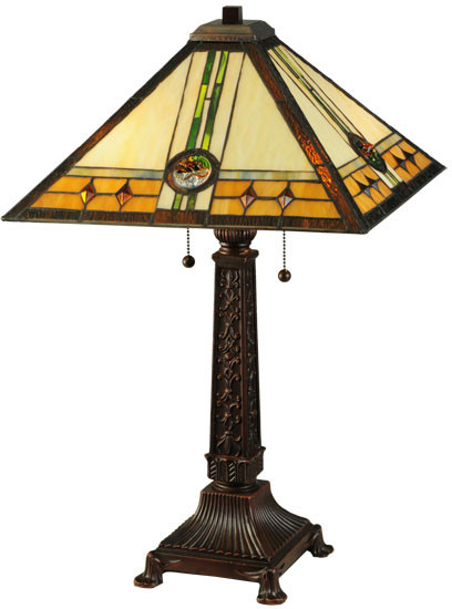 Meyda Lighting 138771 Carlsbad Mission Pull Chain 26 Inch Tall Tiffany Lamp