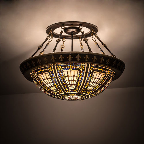 Meyda Custom 141232 Fleur-de-lis 28 Inch Diameter 4 Lamp Flush Mount Lighting