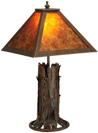 Meyda Custom 141532 Northwoods Simple Mission Classic Rust Table Lighting With Amber Mica