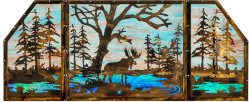 Meyda Custom 147850 Moose at Lake Rustic Antique Copper;Custom Stained Glass Window