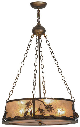 Meyda Custom 148888 Oak Leaf & Acorn Rustic Antique Copper Drum Hanging Pendant Lighting