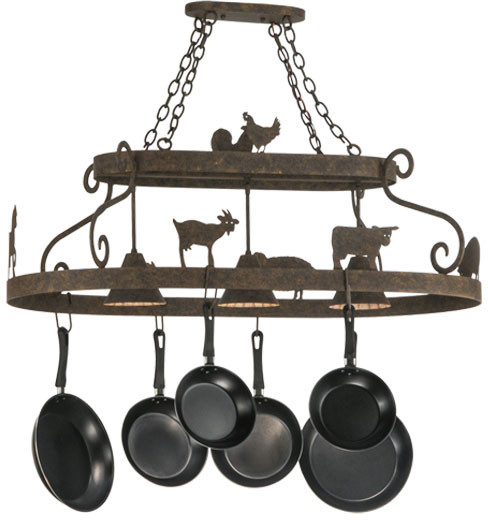 Meyda Custom 150295 Barn Animals Rustic Island Lighting Pot Rack