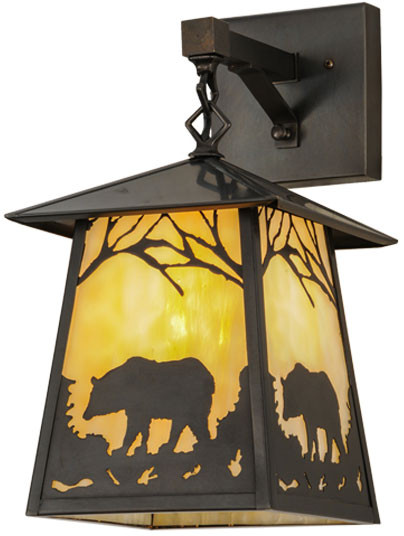 Meyda Custom 150680 Stillwater Bear at Dawn Rustic Beige Craftsman Wall Sconce Light