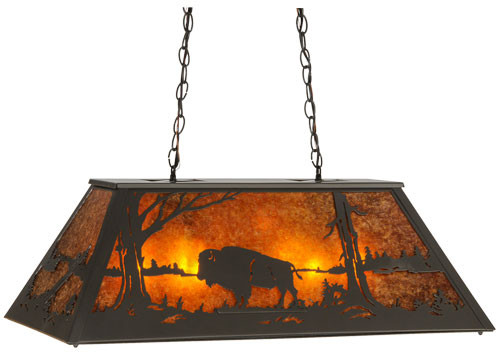 Meyda Custom 150711 Buffalo at Lake Country Timeless Bronze / Amber Mica Kitchen Island Light