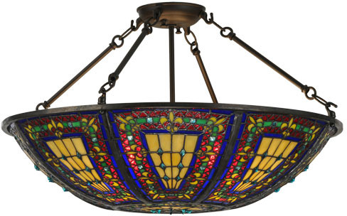 Meyda Lighting 150817 Fleur-de-lis Tiffany Oil Rubbed Bronze Flush Ceiling Light Fixture