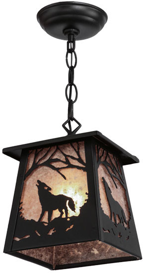 Meyda Custom 150873 Wolf at Dawn Rustic Black / Silver Mica Drop Ceiling Light Fixture