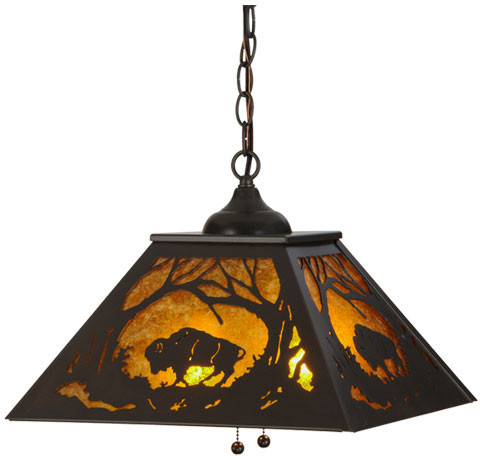 Meyda Custom 15375 Buffalo at Dawn Rustic Timeless Bronze Hanging Pendant Light
