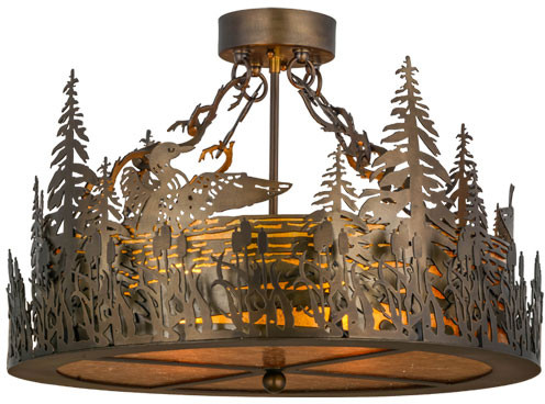 Meyda Custom 153997 Loon Rustic Antique Copper / Amber Mica Ceiling Light Fixture