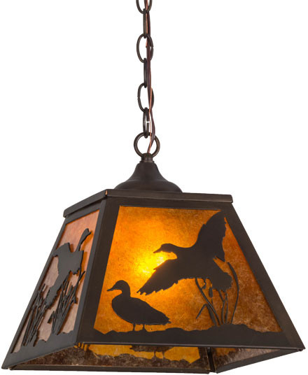 Meyda Custom 154749 Ducks in Flight Rustic Antique Copper / Amber Mica Pendant Light Fixture