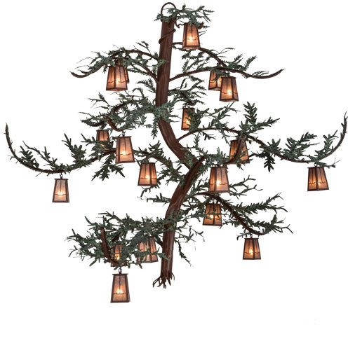 Meyda Custom 154790 Pine Branch Valley View Country Rust / Silver Mica / Green Branches Chandelier Lighting