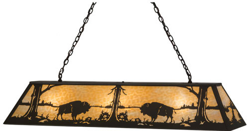 Meyda Custom 155766 Buffalo at Lake Rustic Timeless Bronze / Ba Glass Island Lighting