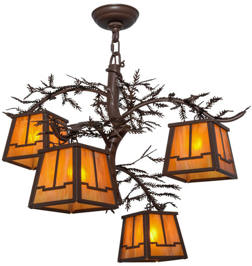 Meyda Custom 158068 Pine Branch Valley View Rustic Cafe Noir / Has Halogen Chandelier Lamp