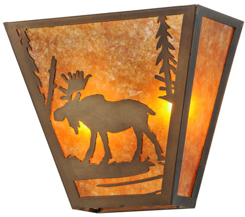 Meyda Custom 158334 Moose Creek Rustic Antique Copper / Amber Mica Lamp Sconce