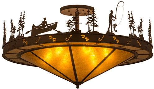 Meyda Custom 158847 Fishtracks Rustic Cafe Noir / Amber Mica Overhead Light Fixture