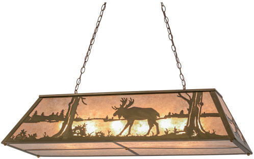 Meyda Custom 159030 Moose at Lake Rustic Antique Copper / Silver Mica Kitchen Island Lighting