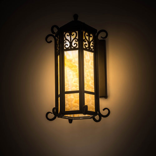 Meyda Custom 159209 Caprice Lantern Wrought Iron Wall Sconce Light