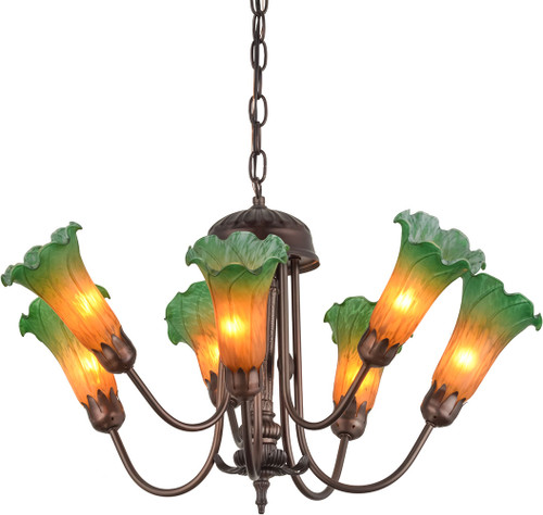 Meyda Lighting 160614 Amber/Green Pond Lily Modern Mini Lighting Chandelier
