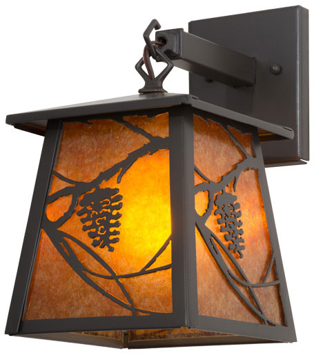 Meyda Custom 160699 Whispering Pines Rustic Timeless Bronze / Amber Mica Sconce Lighting