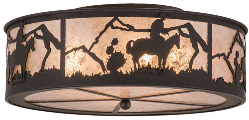 Meyda Custom 161103 Cowboy Rustic Dark Roast / Silver Mica Flush Mount Light Fixture