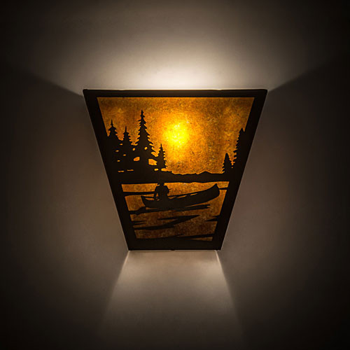 Meyda Custom 161611 Canoe At Lake Rustic Antique Copper / Amber Mica Wall Sconce Light
