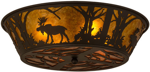 Meyda Custom 162067 Moose at Dawn Country Oil Rubbed Bronze / Amber Mica Home Ceiling Lighting