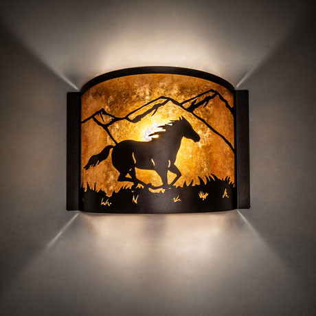 Meyda Custom 163884 Running Horses Mahogany Bronze Sconce Lighting