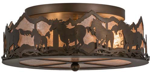 Meyda Custom 164280 Wild Horses Antique Copper/Silver Mica Fluorescent Flush Mount Ceiling Light Fixture