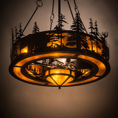 Meyda Custom 164971 Tall Pines Wildlife Rustic Black / Amber Mica Chandel-Air Home Ceiling Fan