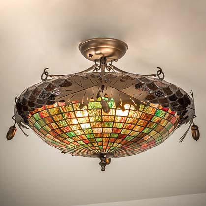 Meyda Custom 16547 Greenbriar Oak Tiffany Antique Copper Flush Mount Light Fixture