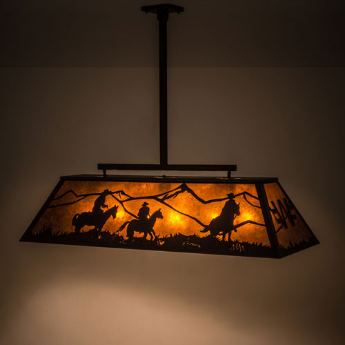 Meyda Custom 171097 Personalized Ranch Rustic Mahogany Bronze / Amber Mica Kitchen Island Light Fixture