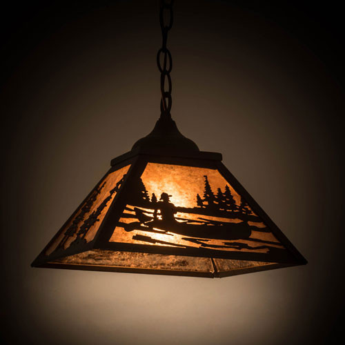 Meyda Custom 171360 Canoe Tall Pines Country Oil Rubbed Bronze / Silver Mica Drop Ceiling Lighting