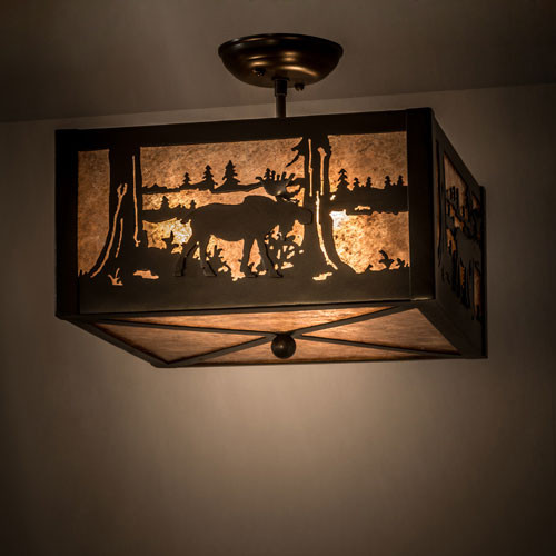 Meyda Custom 172976 Moose at Lake Timeless Bronze / Silver Mica Overhead Lighting