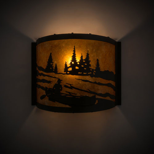 Meyda Custom 173353 Canoe At Lake Rustic Timeless Bronze / Amber Mica Wall Sconce Lighting