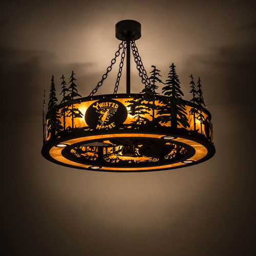 Meyda Custom 175694 Personalized Twisted Moose Country Textured Black / New Mica Acrylic Green Trees Chandel-Air Home Ceiling Fan