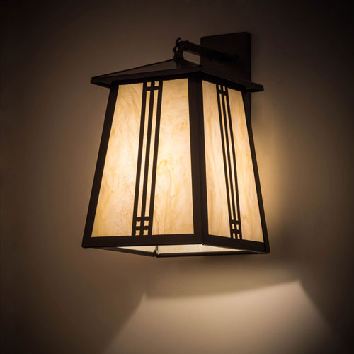 Meyda Custom 177914 Prairie Loft Exterior Oil Rubbed Bronze Bleached Honey Onyx Acrylic Wall Sconce Lighting