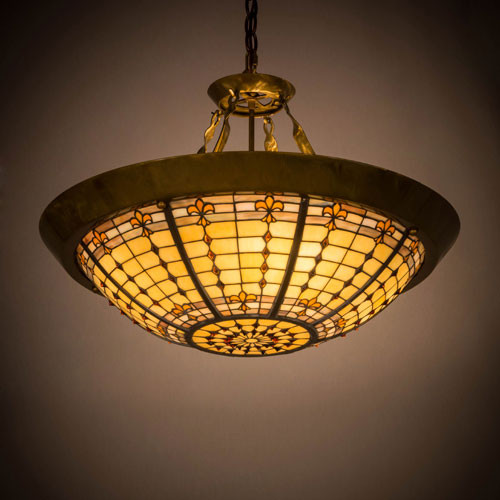 Meyda Custom 180290 Fleur-de-Lite Tiffany Brass Pendant Lighting