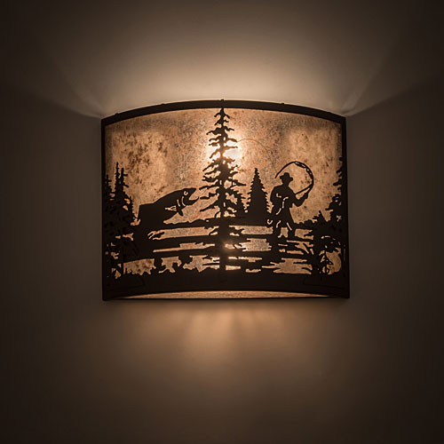 Meyda Custom 185798 Fly Fishing Creek Oil Rubbed Bronze / Silver Mica Wall Sconce