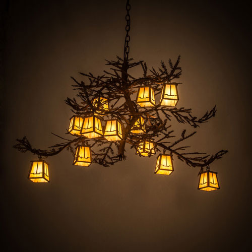 Meyda Custom 185796 Pine Branch Valley View Rust Wrought Iron Halogen Chandelier Lighting