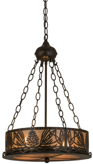 Meyda Custom 18751 Mountain Pine Timeless Bronze/Silver Mica Drum Pendant Light Fixture