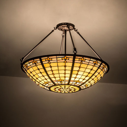 Meyda Custom 187967 Fleur-de-Lite Tiffany Flush Ceiling Light Fixture